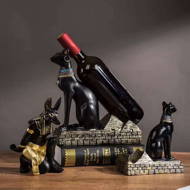Guardians of the Nile Bastet Egyptian cat wine bottle holder