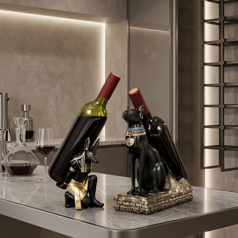 Guardians of the Nile Bastet Egyptian cat wine bottle holder