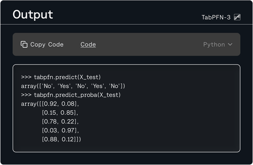 screen of Tabppfn-3 modal generating python code