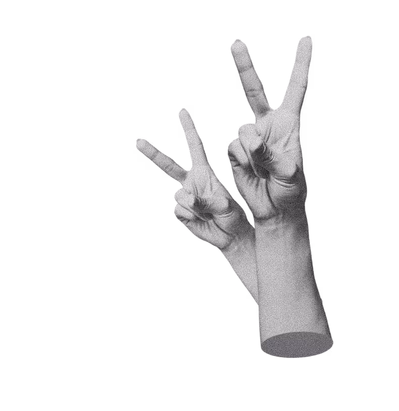 To hender med to fingre utstrakt i fredstegn.