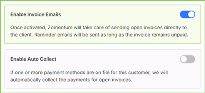 Set reminders and send invoices directly from Zomentum platform