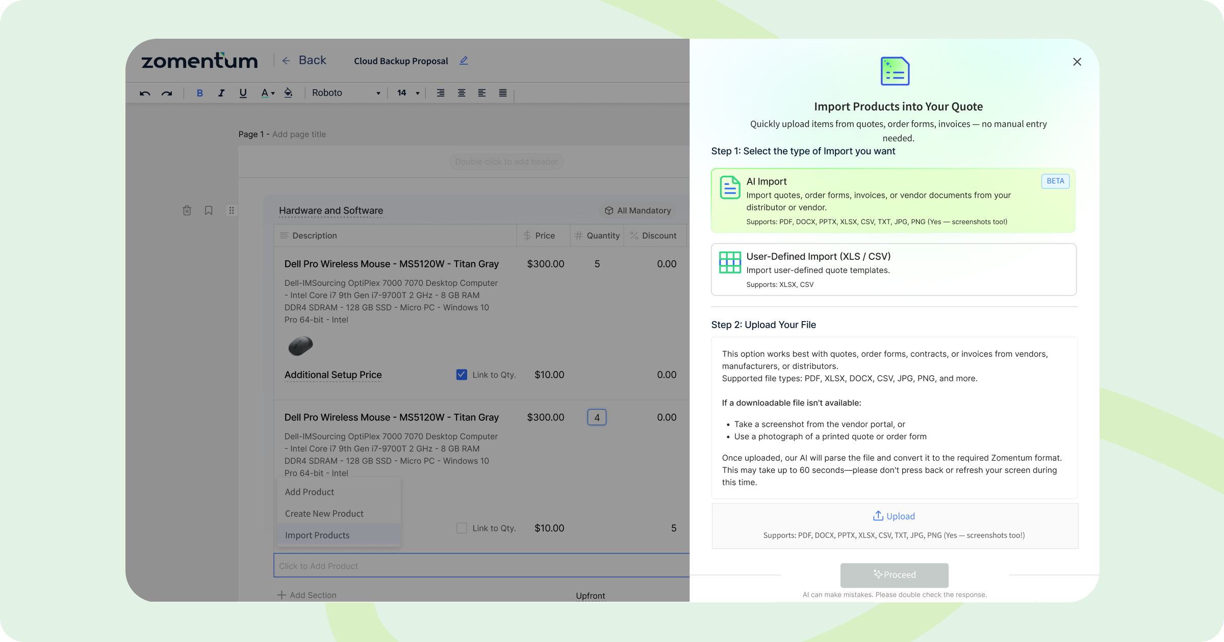 Import From vendor / distributor quote→ Zomentum Quote
