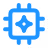 Blue microchip icon with circuit connections on a white background.