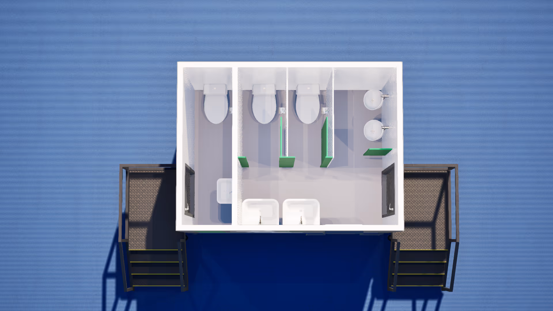 Toilet block range showing 2+1, 3+1, and 4+2 configurations.