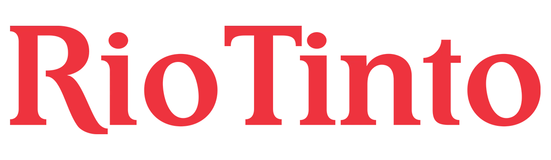Logo von Rio Tinto in roter Schrift.