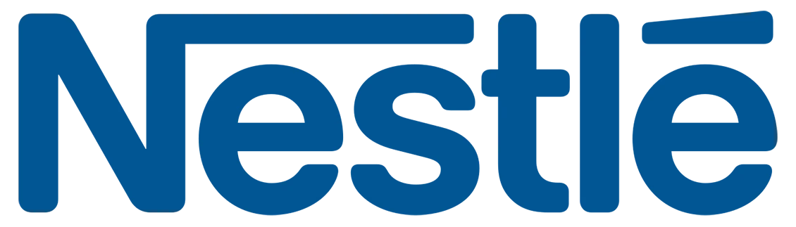 Nestlé Schriftzug in blauem Design.