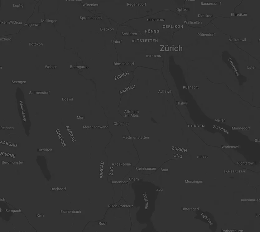 Karte zeigt Zürich und umliegende Gebiete in der Schweiz mit Seen und Gemeinden.