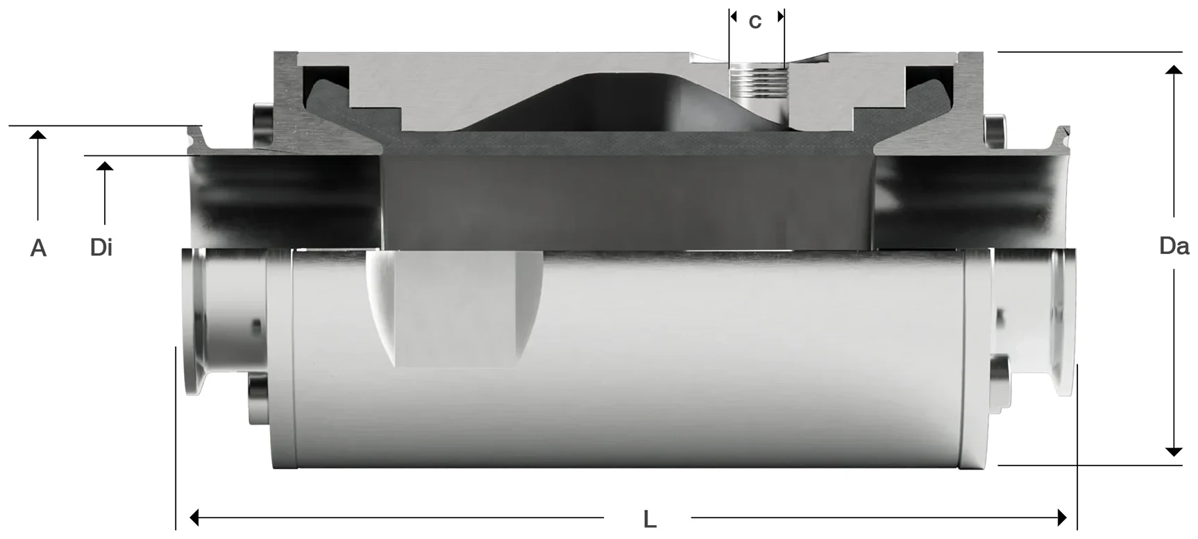 Technical drawing of pinch valve series 78 with dimensions of connections and overall length