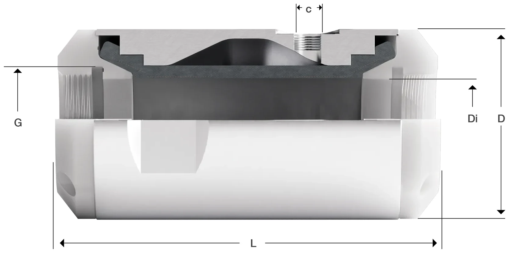 Technical drawing of pinch valve series 80 with dimensions of connections and overall length