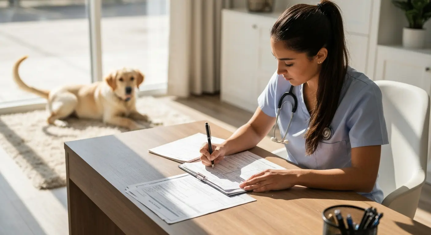 Vétérinaire remplie feuille de soins