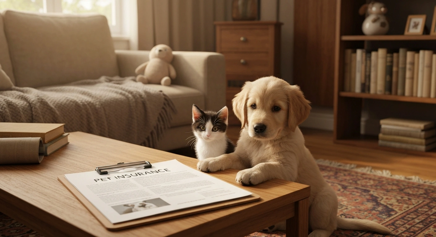 Chien et chaton assis devant une table basse 