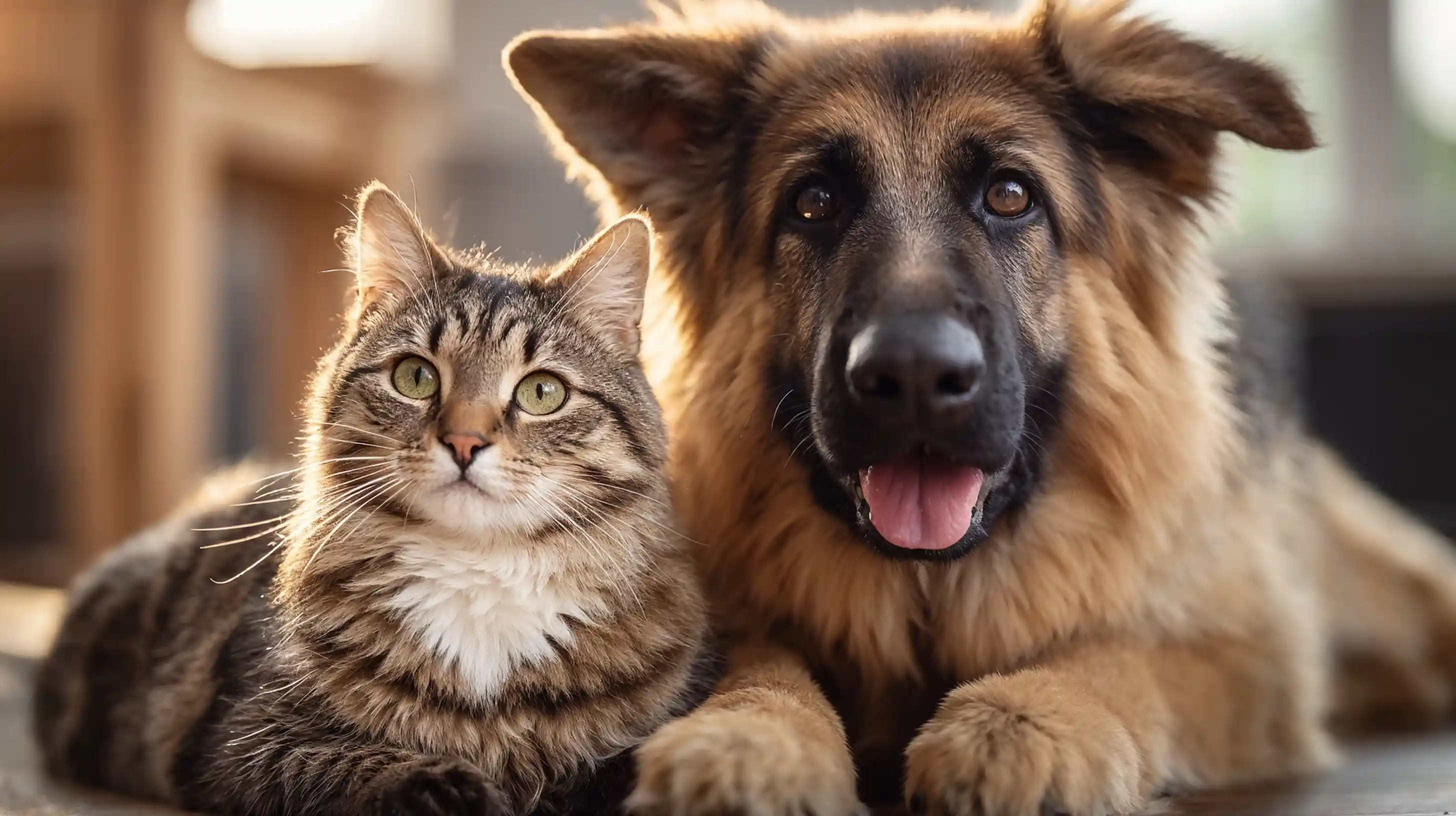 Chien et chat face caméra, chien berger