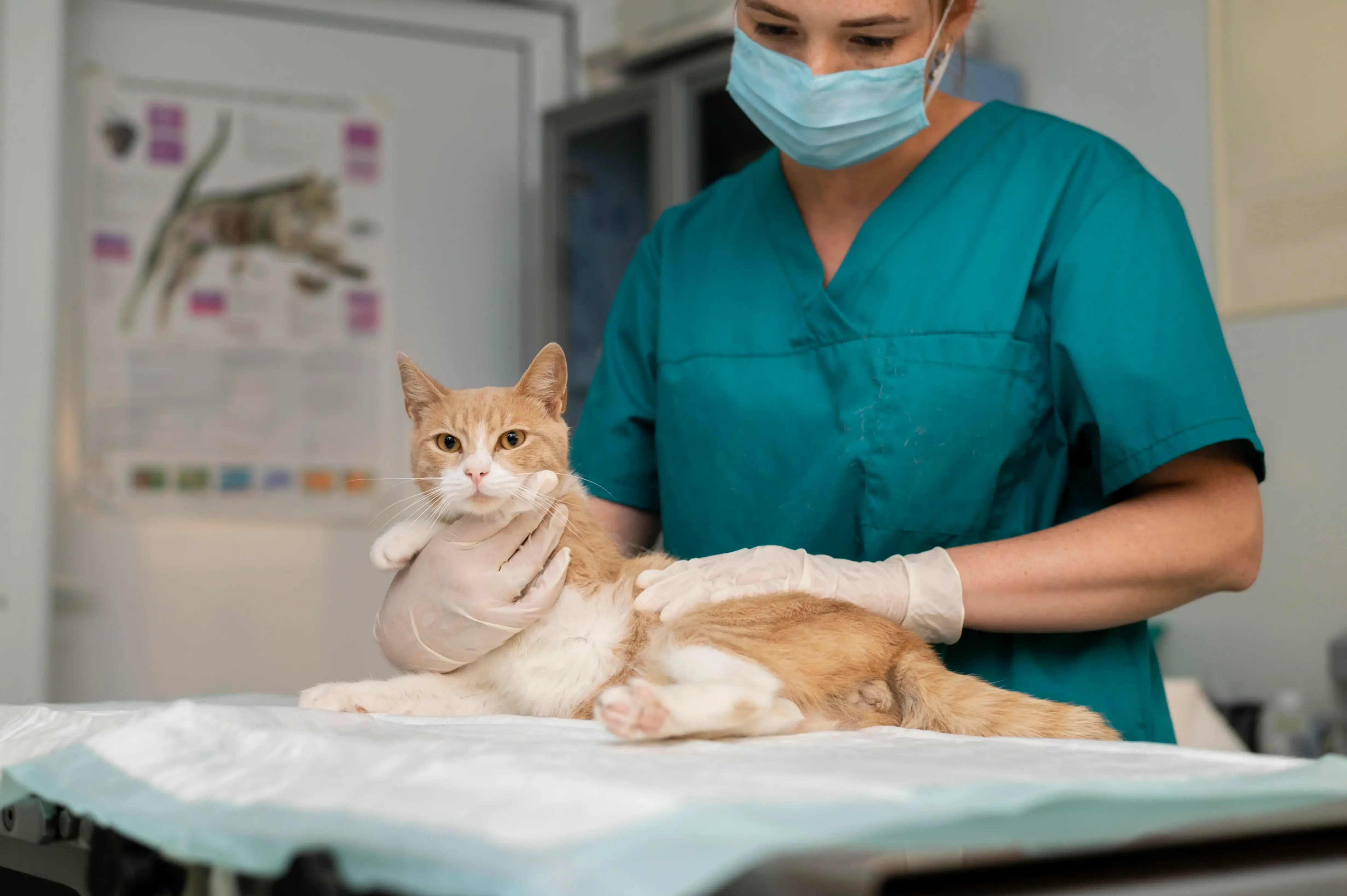 un chat de gouttière dans les main d'une vétérinaire