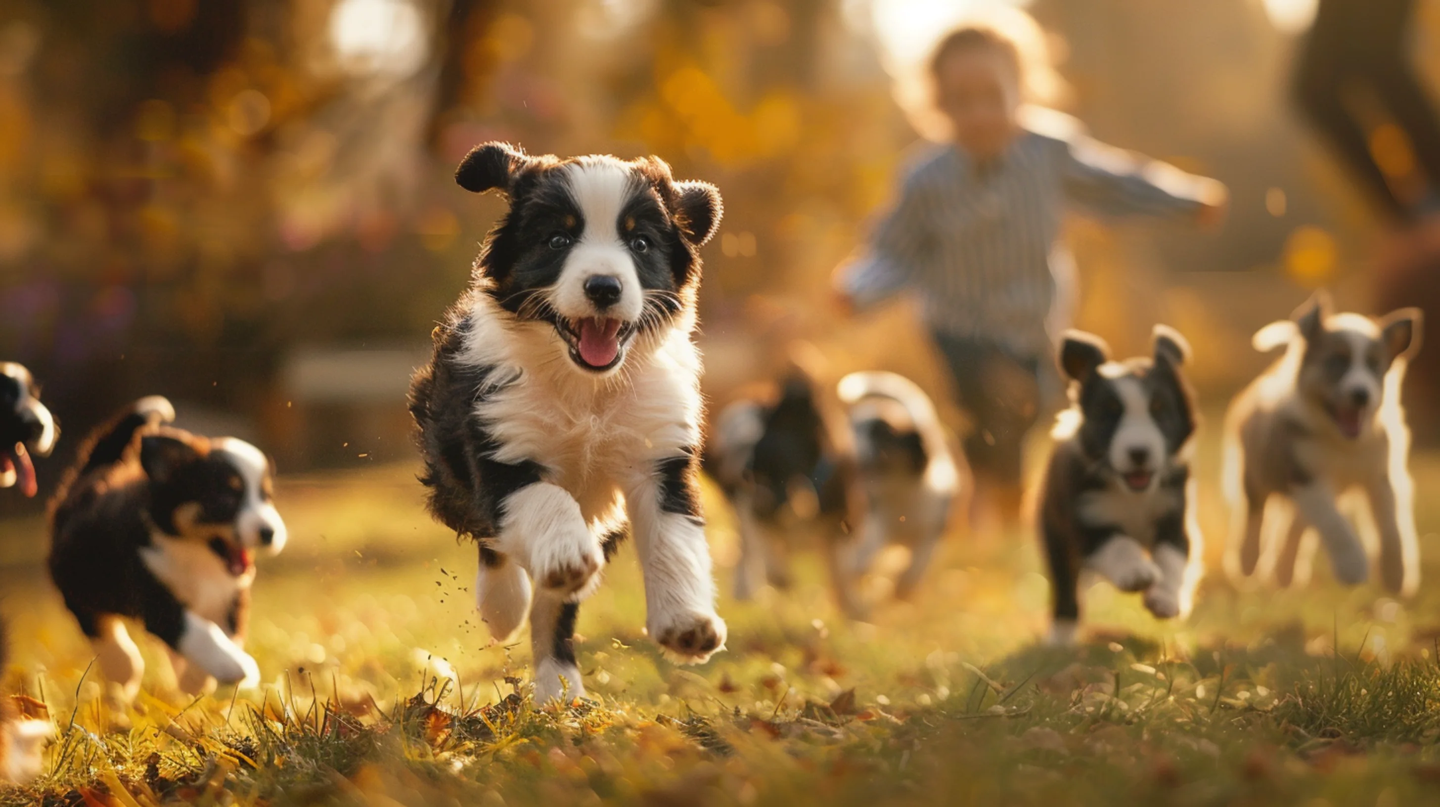 Un chiot de race border collie court jouyeusement dans un pré