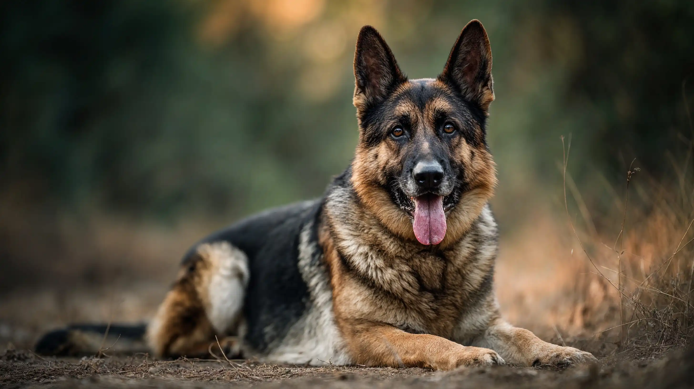 Berger allemand allongé face caméra