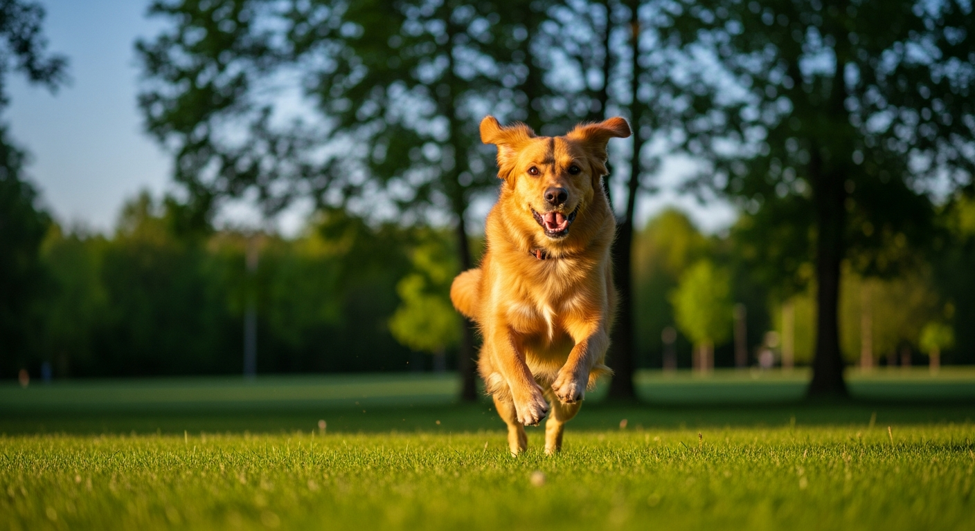 un chien qui court dans un parc