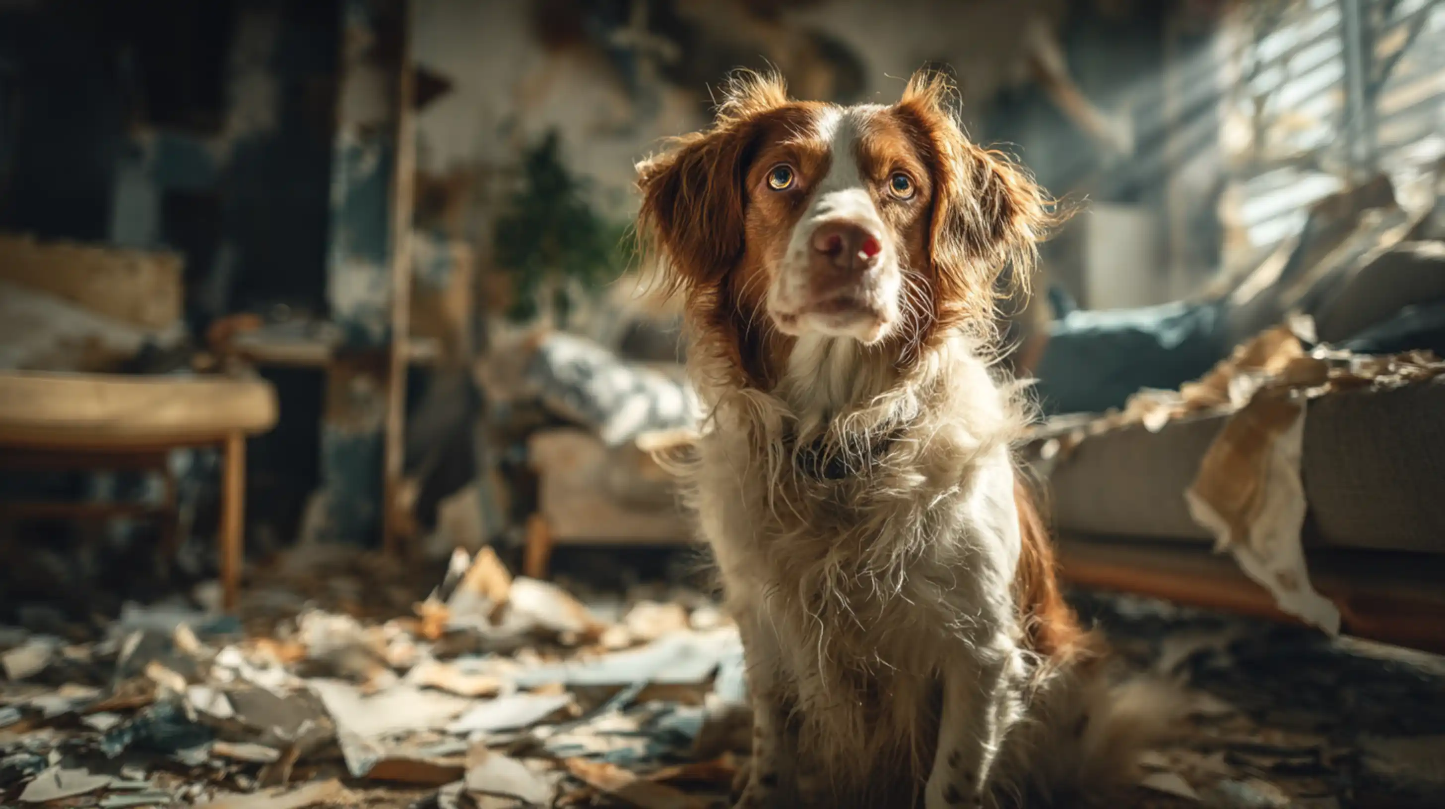 Des bêtises faites par un chien anxieux