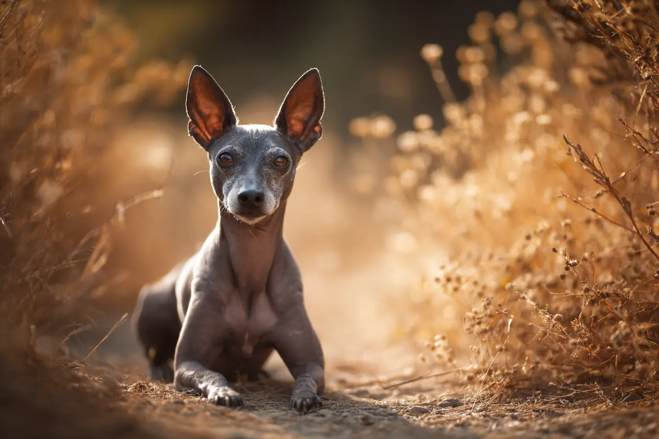 American Hairless Terrier dans un champs