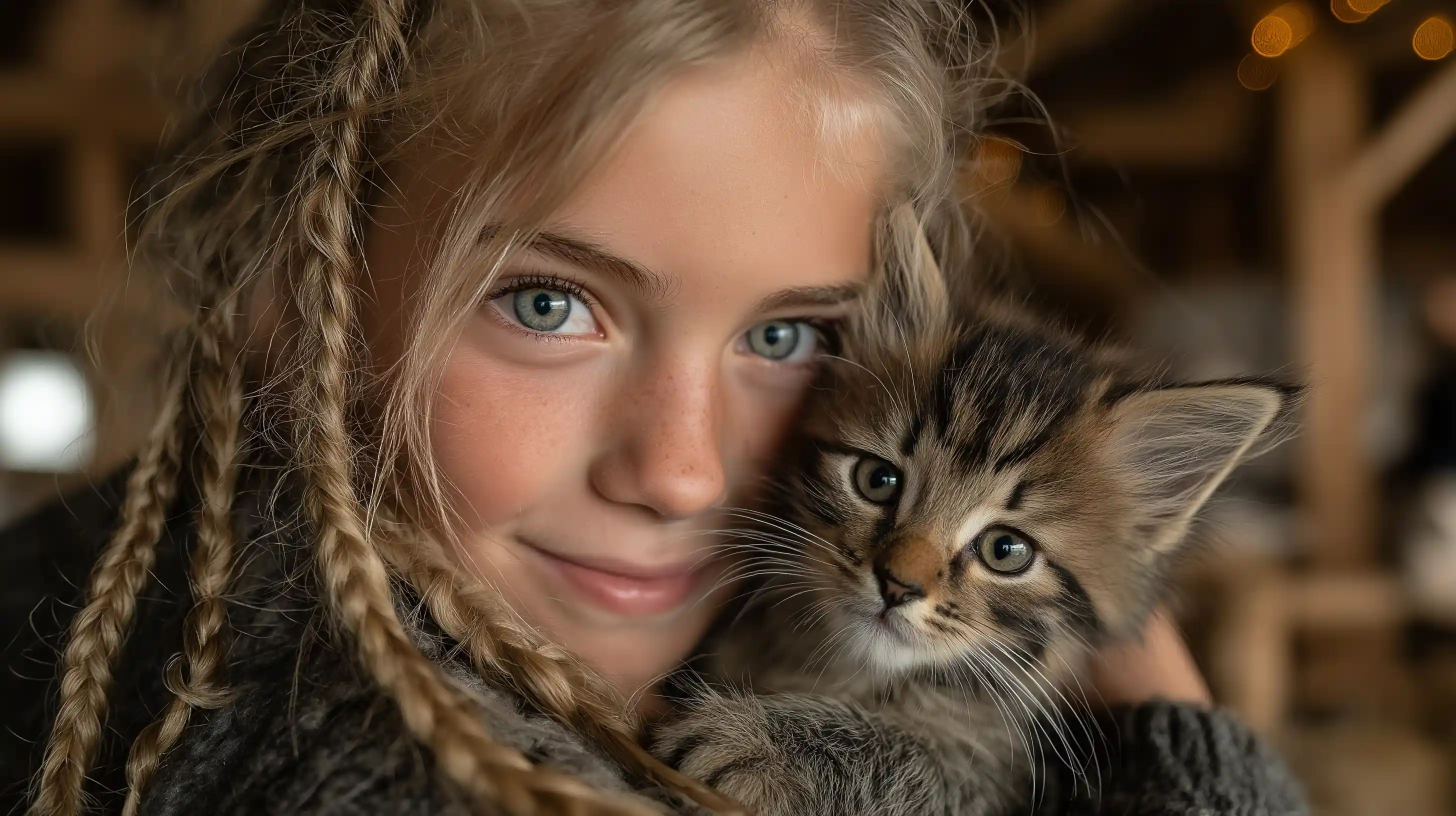 adoption d'un chat - une fille tiens son chaton brun gris dans les bras 