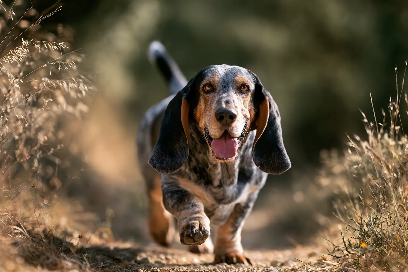 Basset Bleu de Gascogne dans un champs