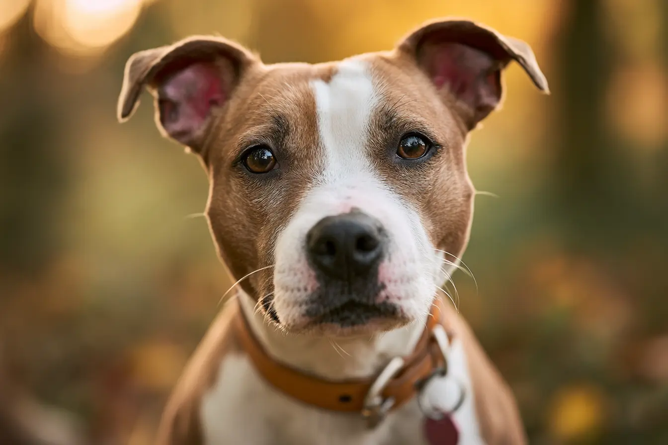 Staffordshire Bull Terrier dans un champs