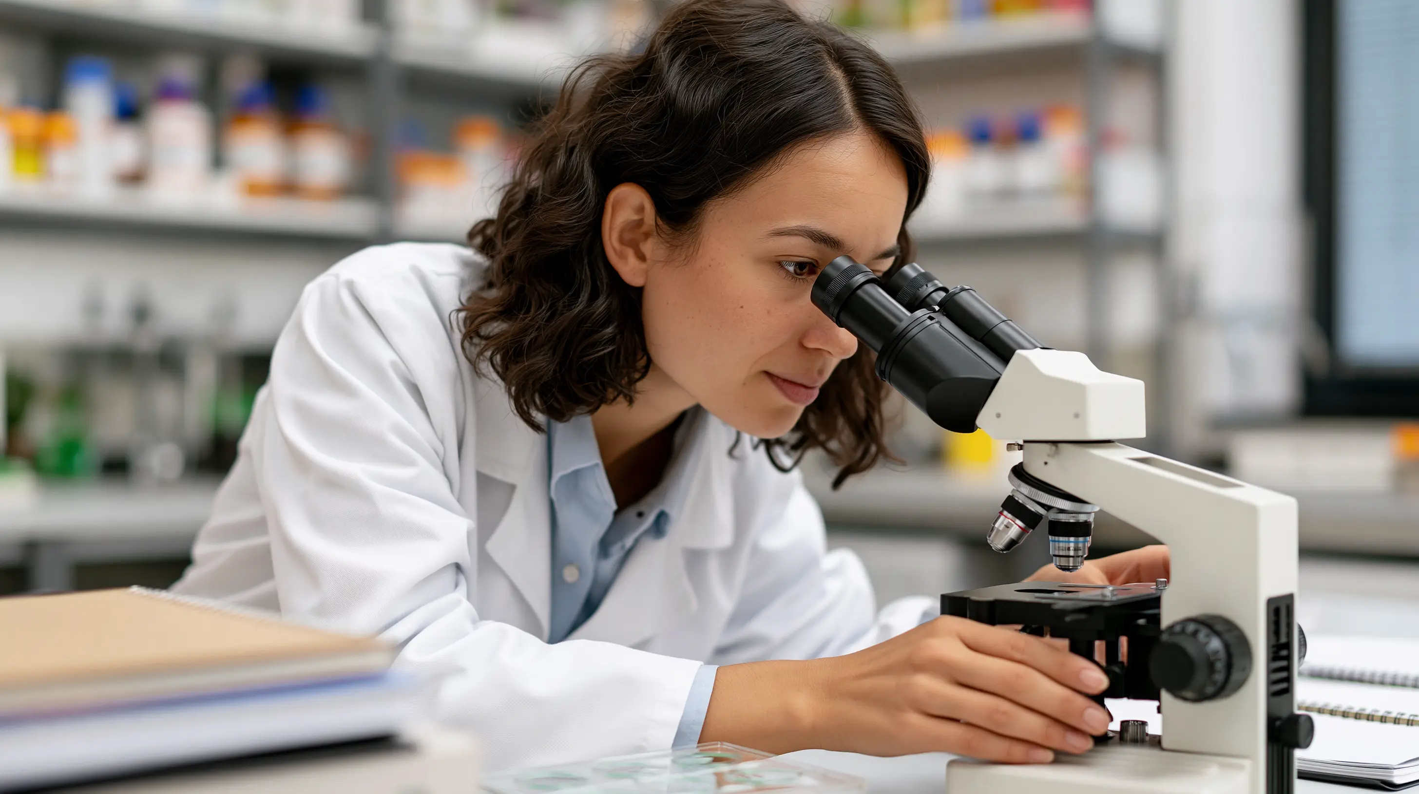Un vétérinaire examine les matières fécales sous microscope
