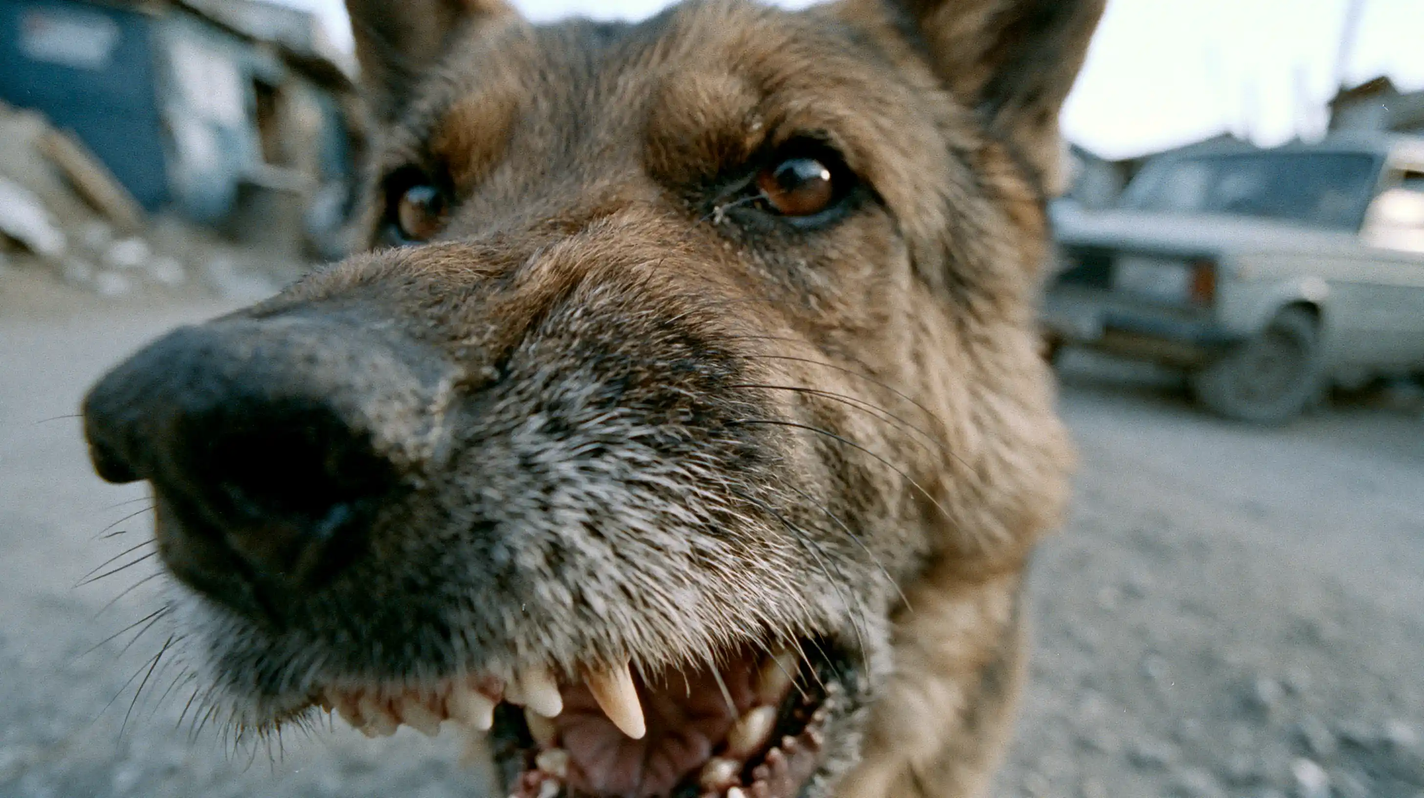 un dobermann montre ses dents en signe d'anxiété