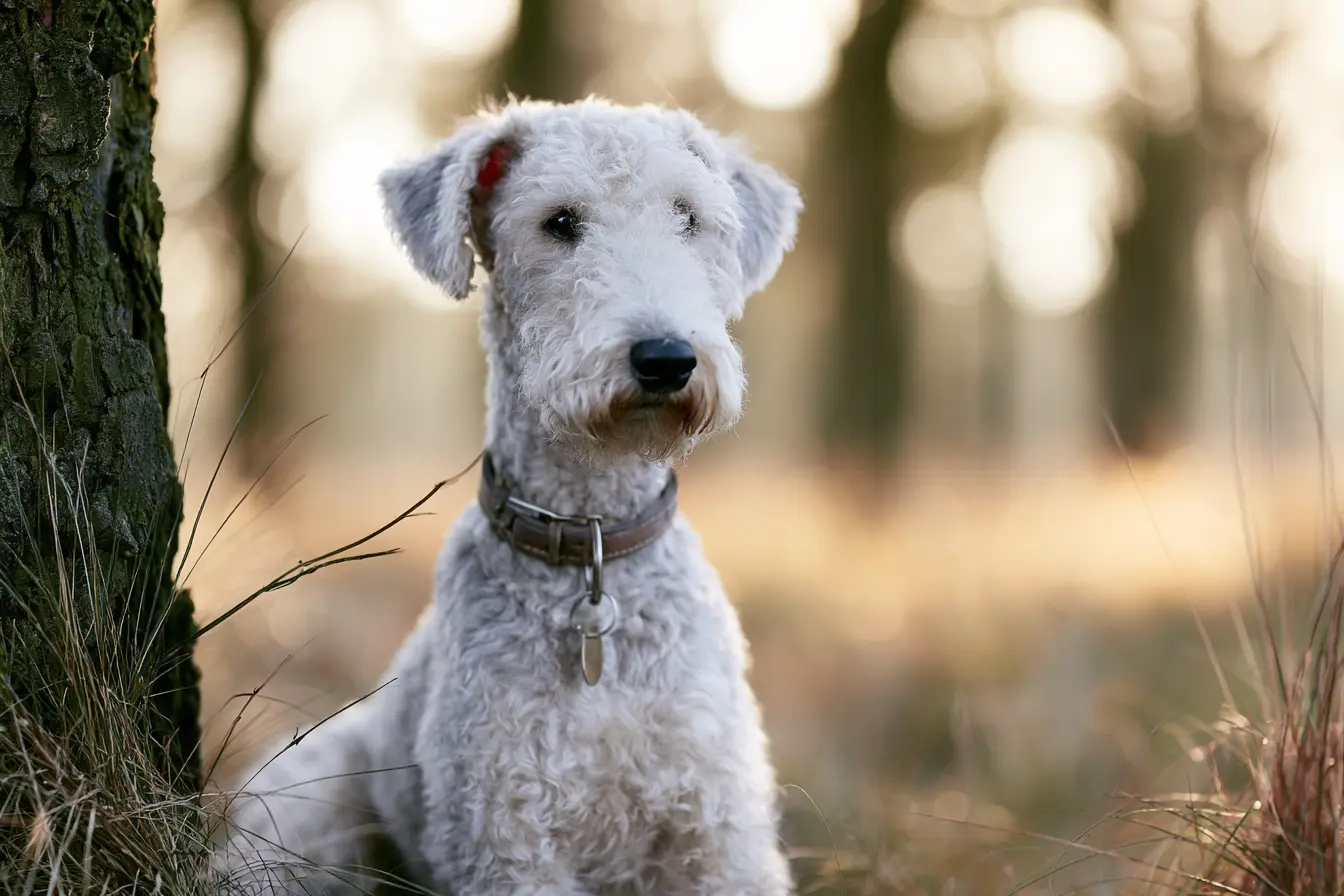 Bedlington-Terrier dans une forêt