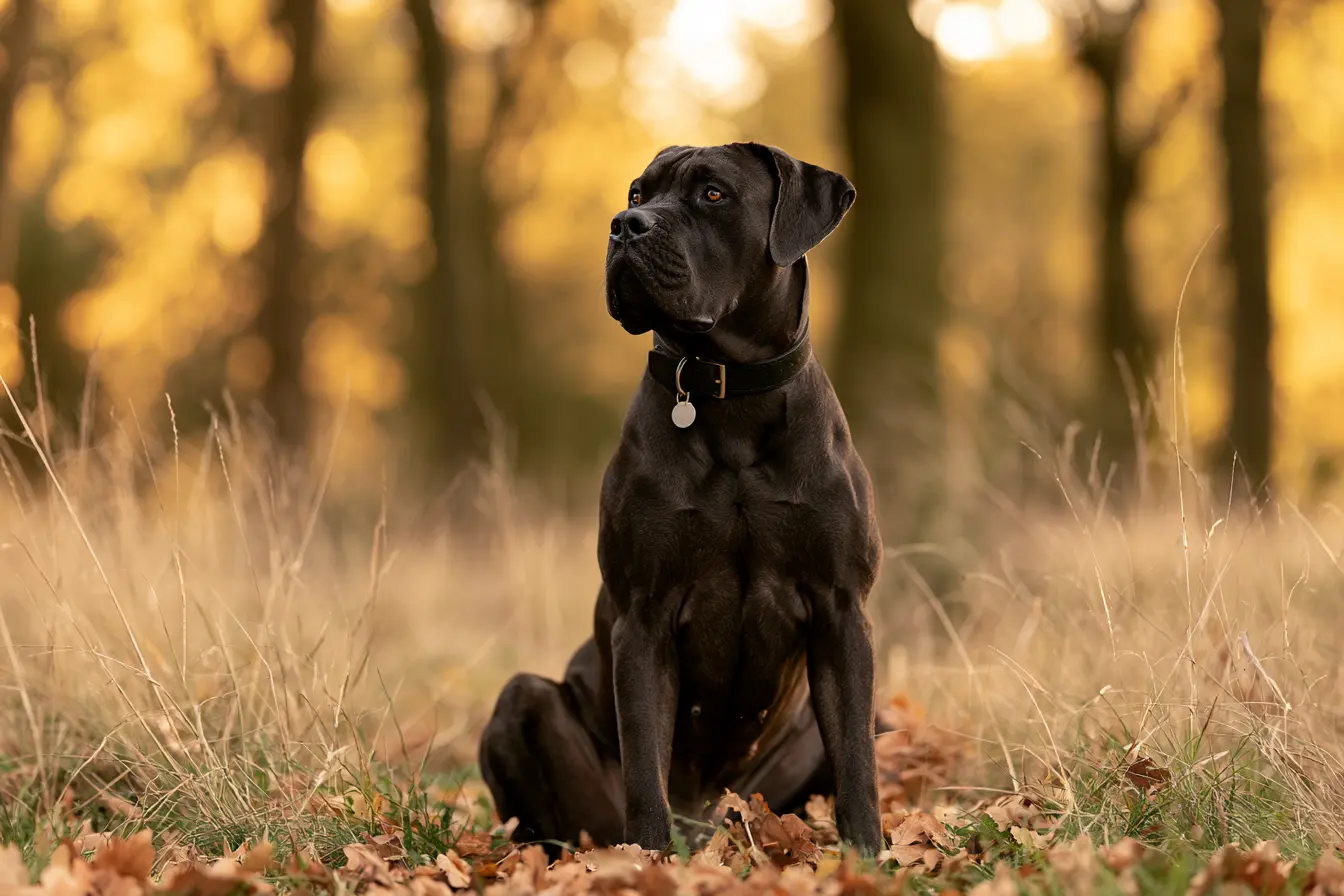 Dogo Canario assis face caméra