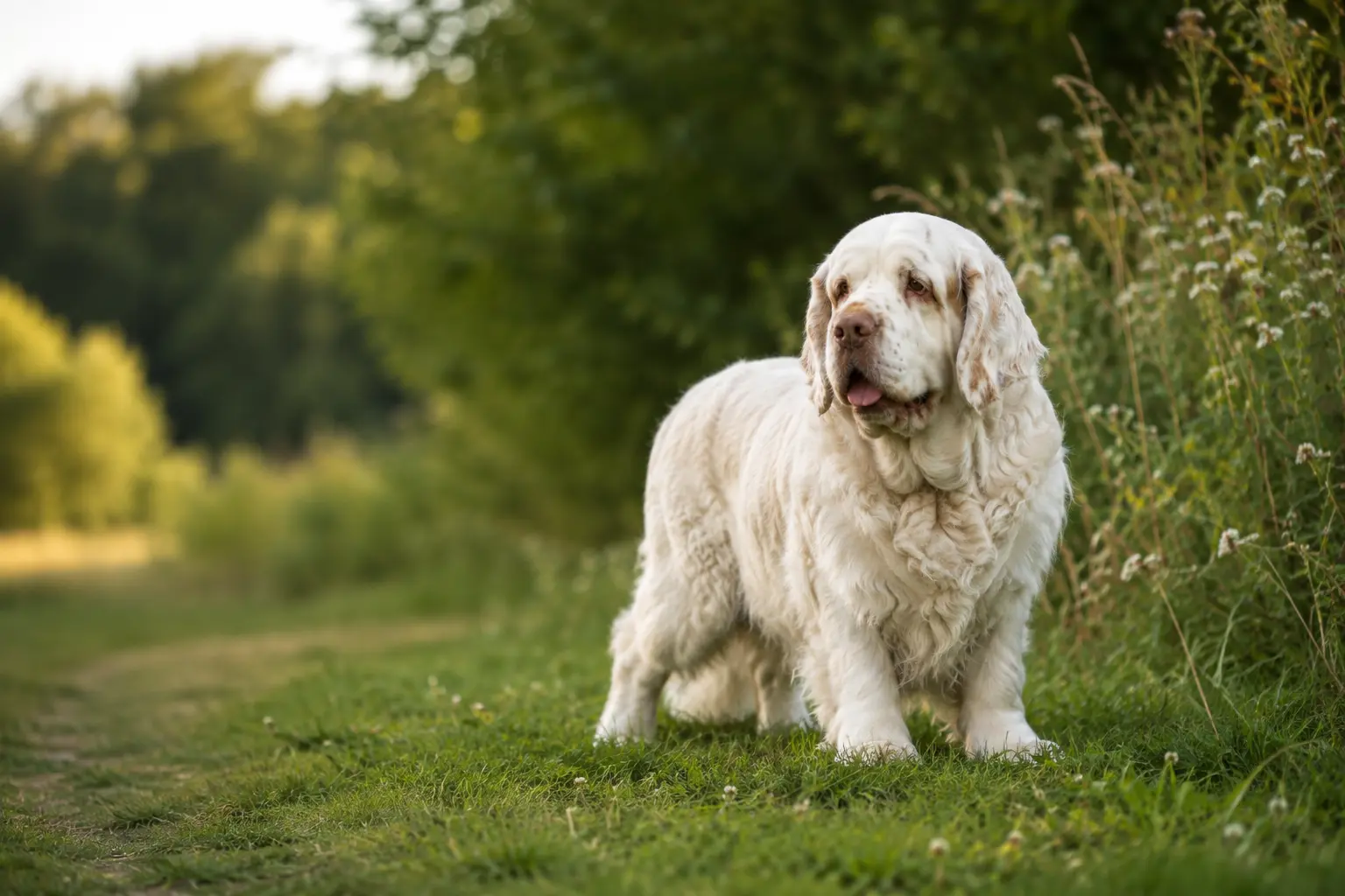 Clumber-Spaniel dans une forêt