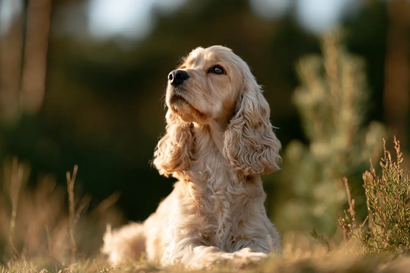 Cocker Américain couché dans un champs