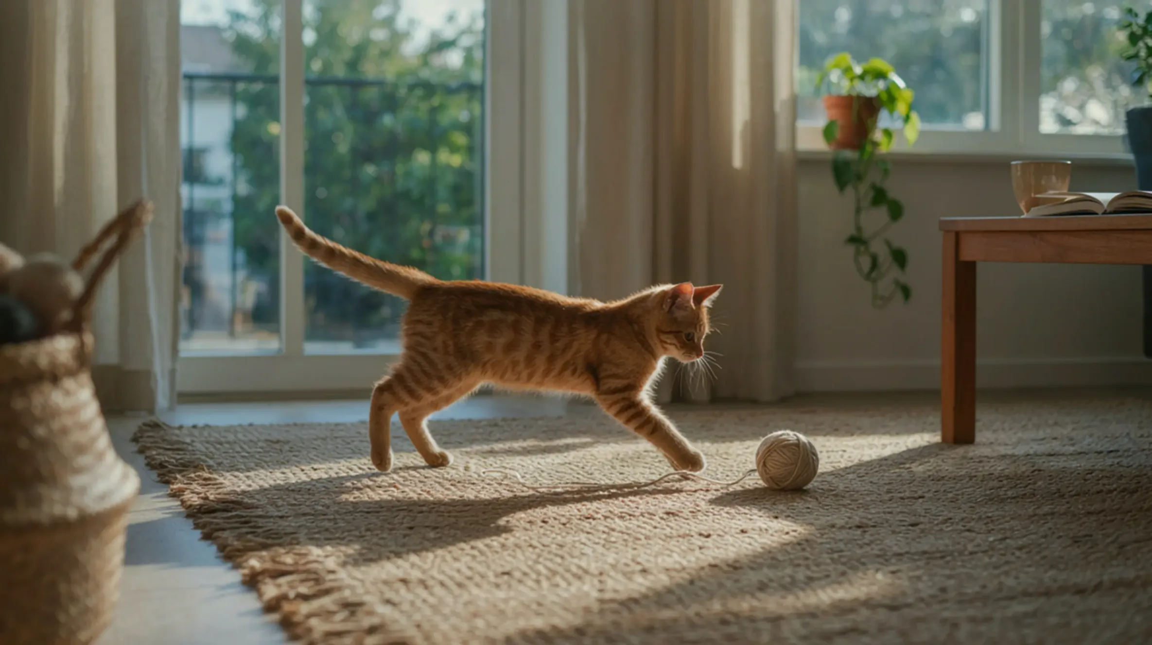 chaton qui joue dans une maison