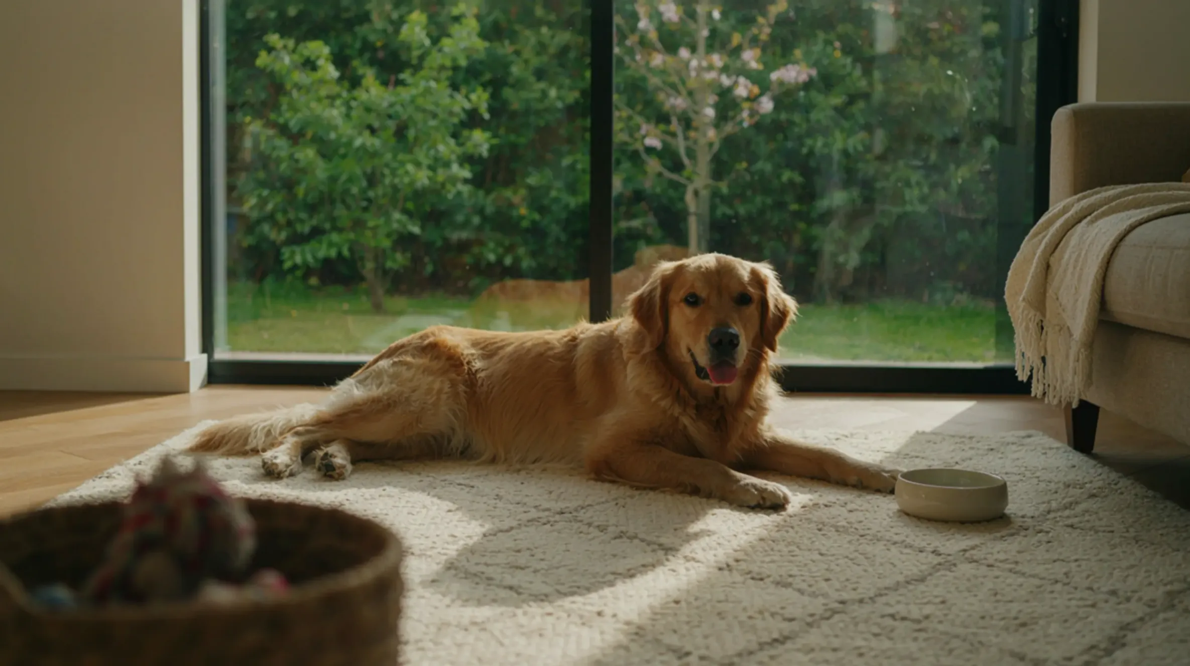 chien sur un tapis dans un salon