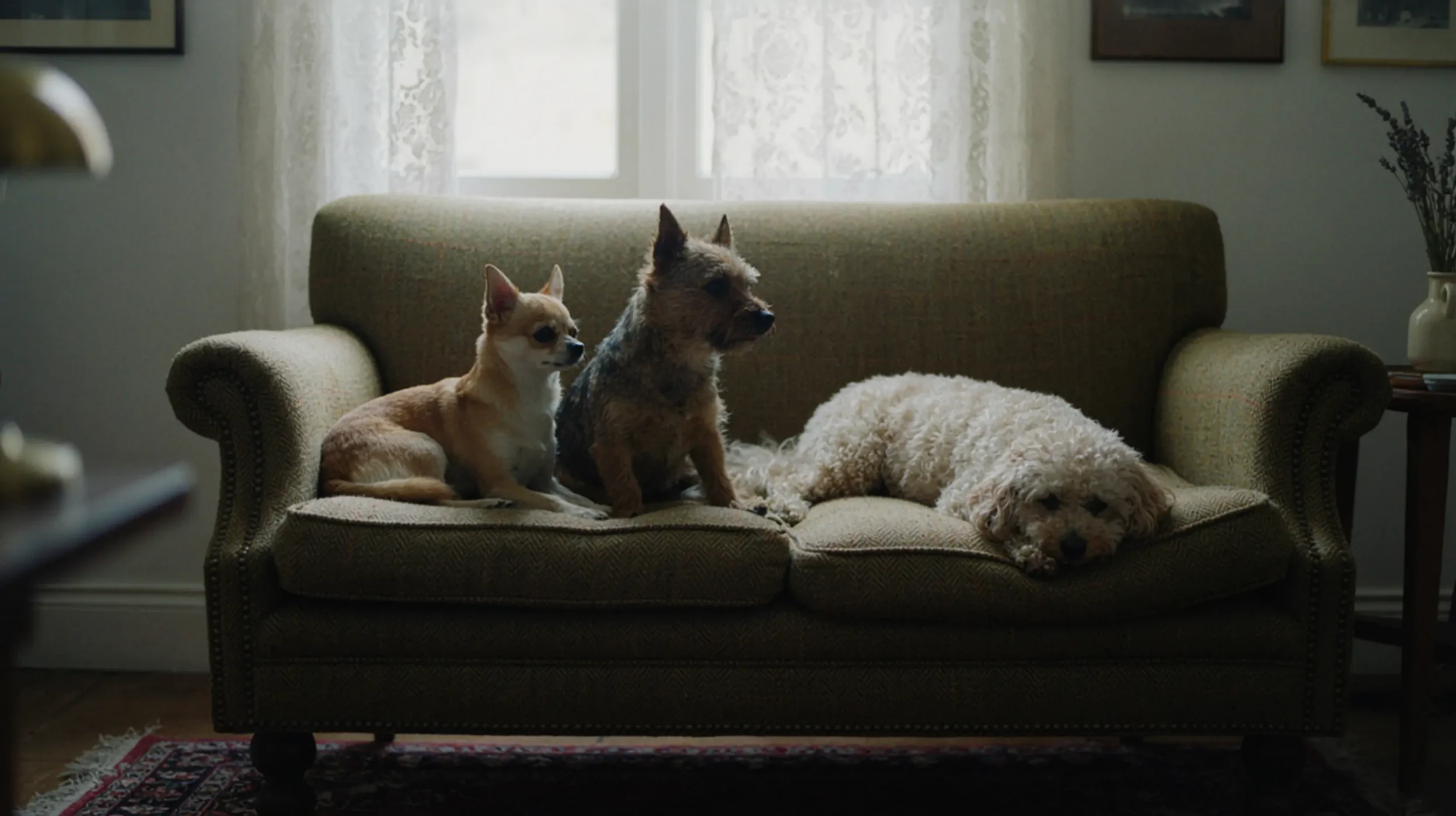 3 chiens sur un canapé
