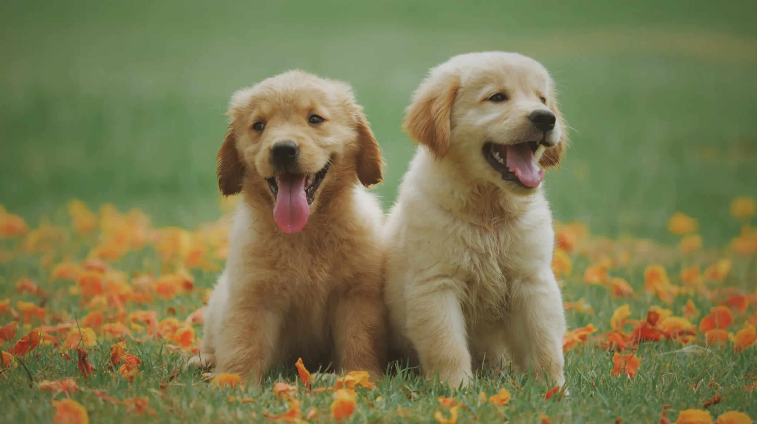 deux chiots dans un champ