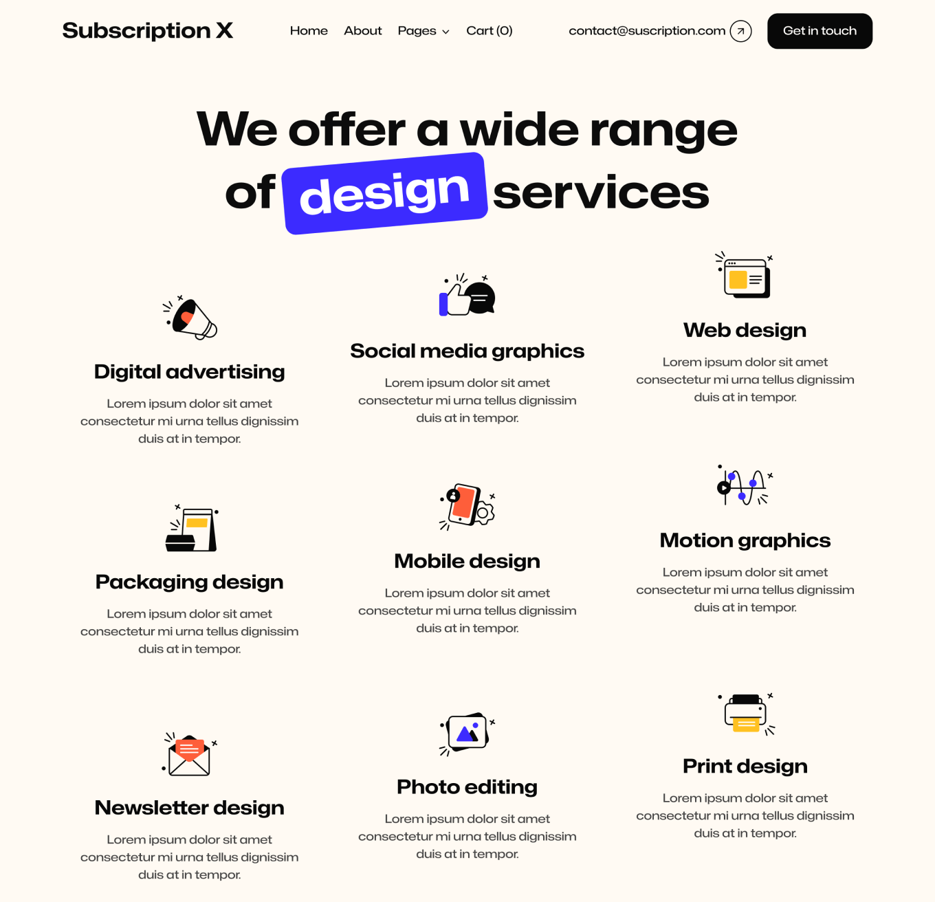 Subscription X - Services Hero Page Unlimited Design Agency Webflow Template