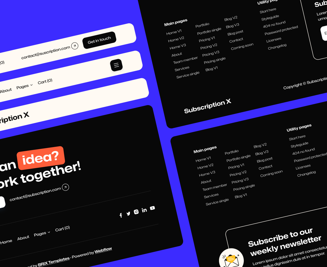 Subscription X - 3 Headers And Footers Unlimited Design Agency Webflow Template