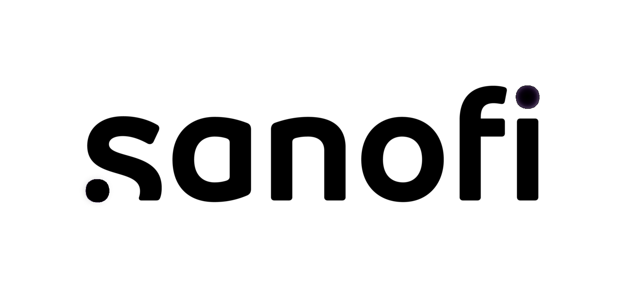 Sanofi logo in black text with a circular design element on the right.
