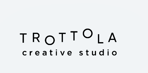 Logo with the text 'TROTTOLA creative studio' on a dark blue background.