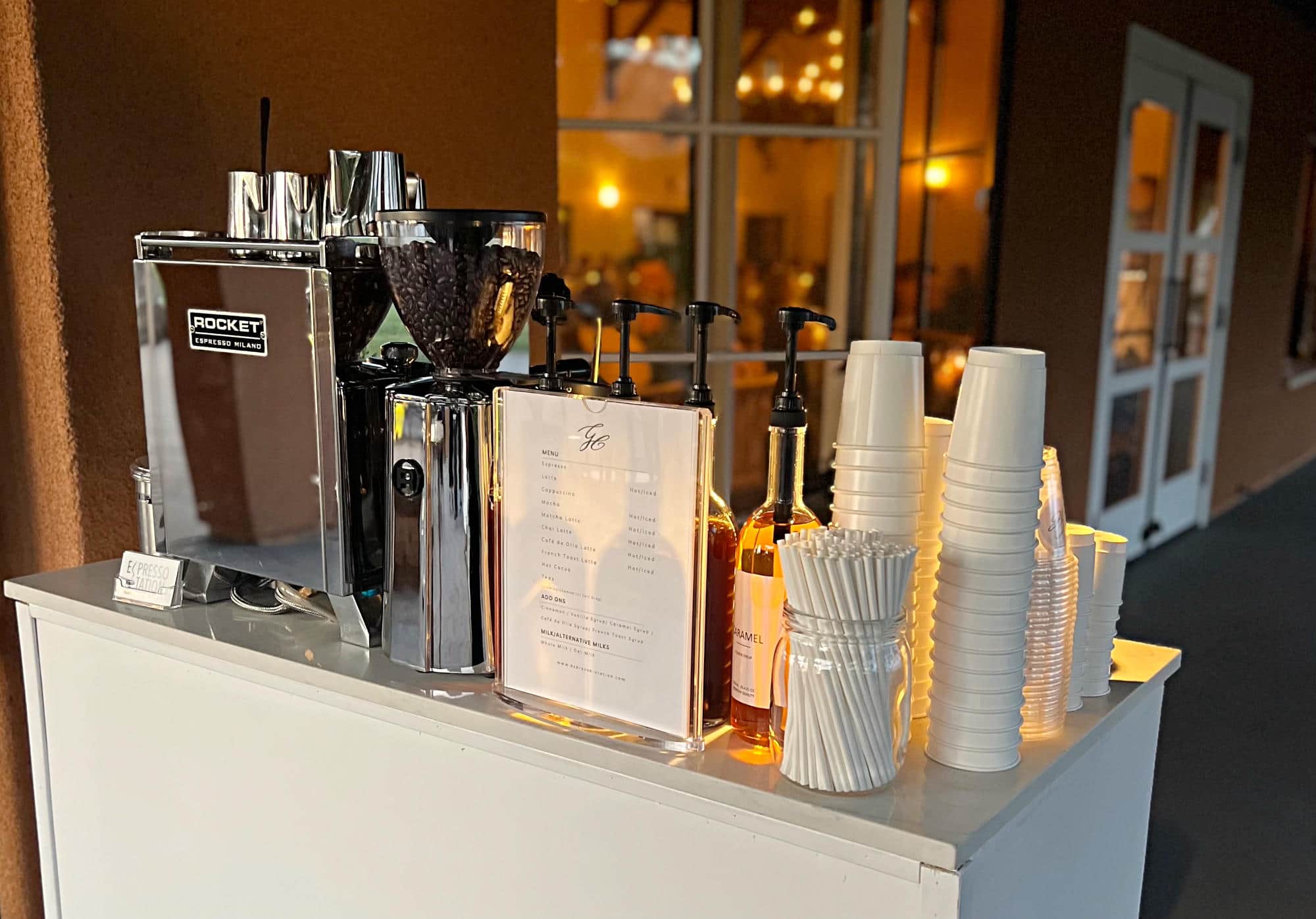 Custom menu at Espresso Station wedding event.