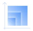 Three layered square shapes with gradient blue transparency, each smaller square nested within the larger one on a white background.