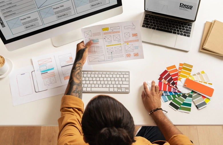 working with a laptop