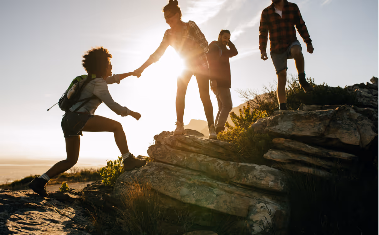 people climbing the mountains