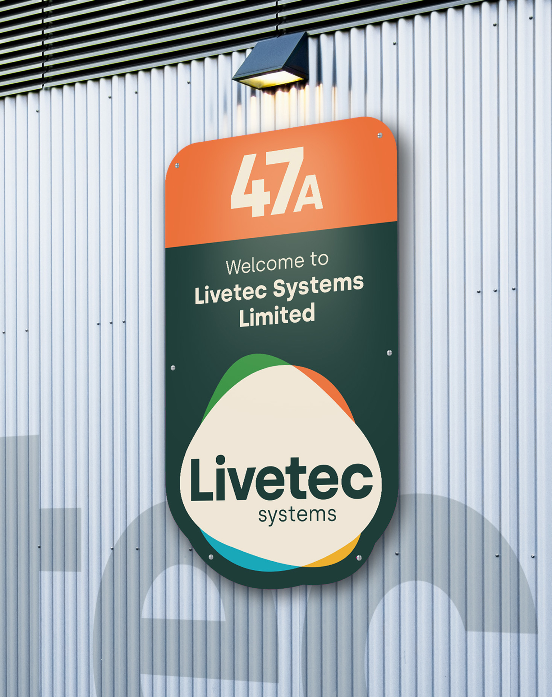 Exterior warehouse signage design for Livetec Systems