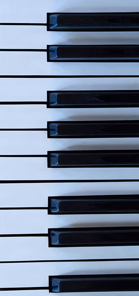 Close-up of piano keys showing alternating black and white keys.