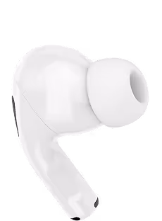 Weißer kabelloser In-Ear-Kopfhörer mit Silikon-Ohrstöpsel.