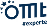 OMT Experts Firmenlogo mit stilisiertem Globus an der linken Seite.