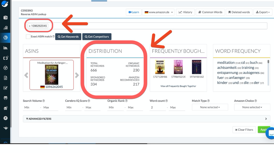 Kopierte ASIN/ISBN-10 einfügen und "Get Keywords" drücken