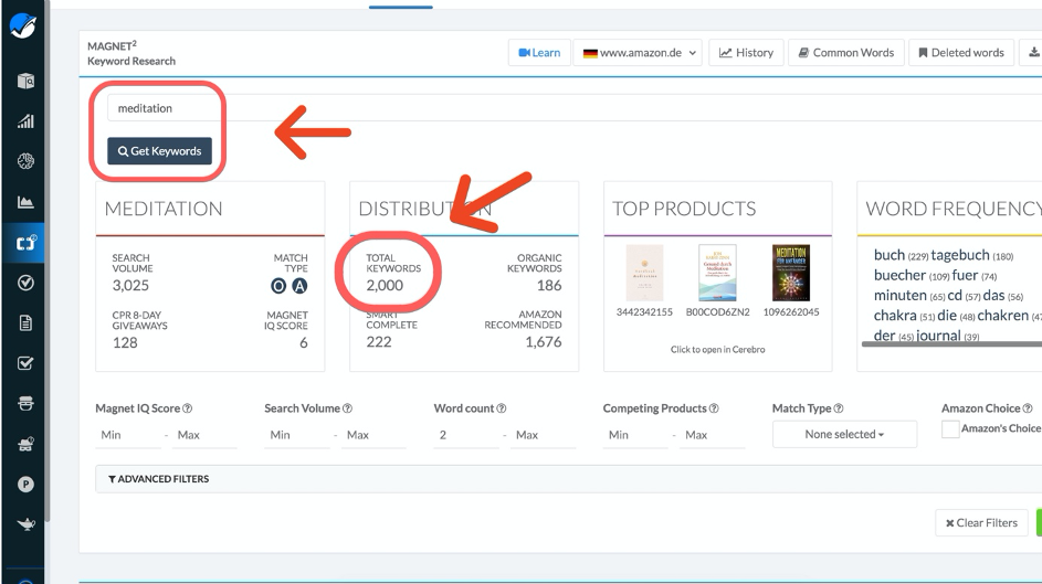 Keyword eingeben und Button drücken