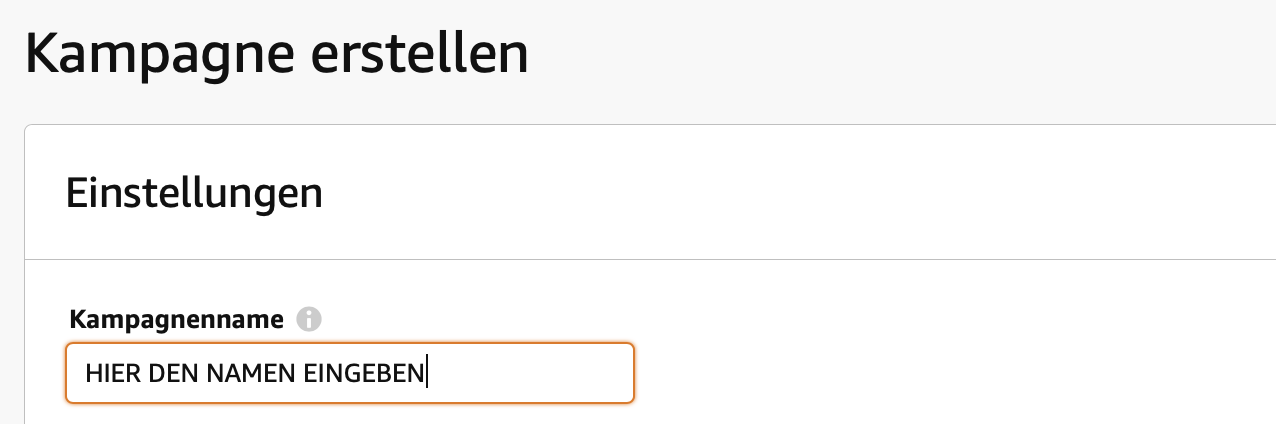 Namen für Amazon PPC Kampagne festlegen